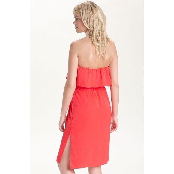 BCBGMaxazria XS Malia Strapless Dress in Red Berry Elastic Waist Ruffle NWT - Picture 4 of 15